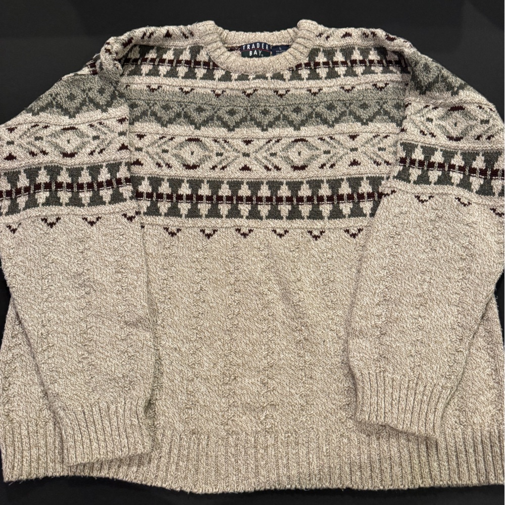 Vintage 90s‎ Trader Bay Fair Isle Sweater L Made USA Cottagecore